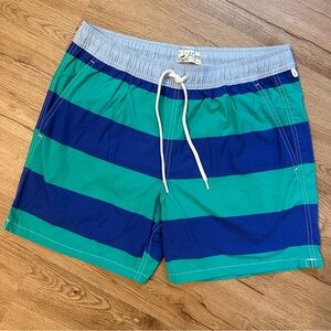 J. Crew 6'' stretch swim trunk in blue and green rugby stripe Size M